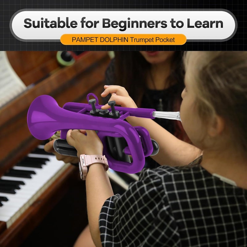 PAMPET DOLPHIN Pocket Trumpet Plastic Bb Trumpet Standard Trumpets for Student Beginner Bb Trumpets Instrument (Purple) - Image 2